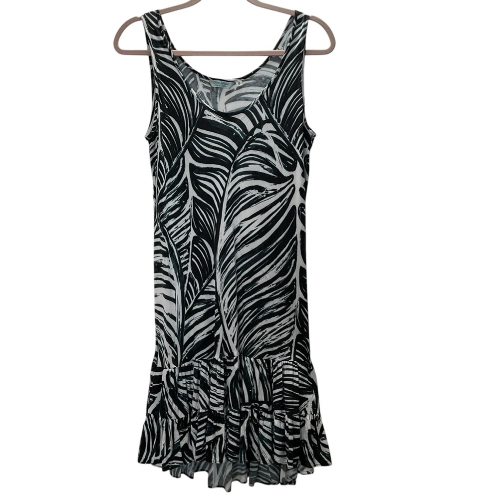Jams World women’s Small Black White Zeleef Print Ruffle Hem Tank Dress